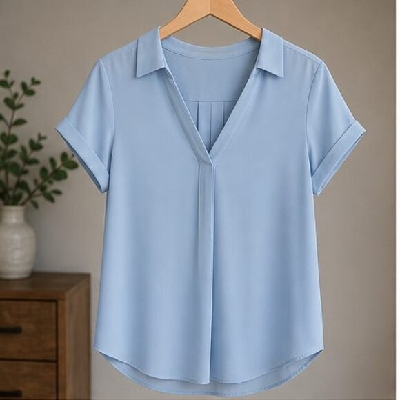 None Tops - Blue V Neck Top